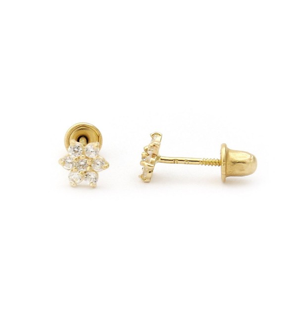 14k Gold Cubic Zirconia Flower Stud Earrings with Child Safe Screwbacks - C611JGUZZW5