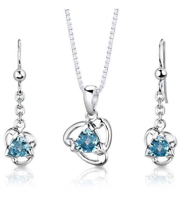 Swiss Blue Topaz Pendant Earrings Necklace Set Sterling Silver 2.50 Carats - C9112TBL5XB