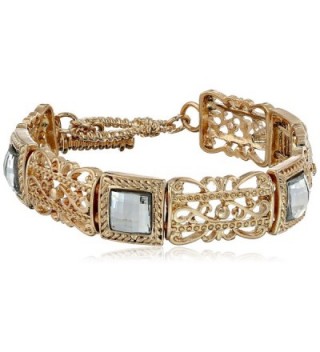 1928 Jewelry "Jeweled Filigree" Square and Filigree Stretch Bracelet - Clear - C411OR5BNHP