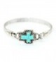 Teal Cross Handmade Beautiful Bangle Bracelet with Wire Design - Silver Burnish - CH18689DCAM