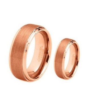 His & Her's 8MM/6MM Rose Gold Brushed Center Step Edge Tungsten Carbide Wedding Band Ring Set - CD124659C4V