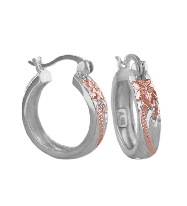 Sterling Silver with 14kt Rose Gold Plated Accents 11/16 Inch Engraved Hoop Earrings - CG116GOYCFF