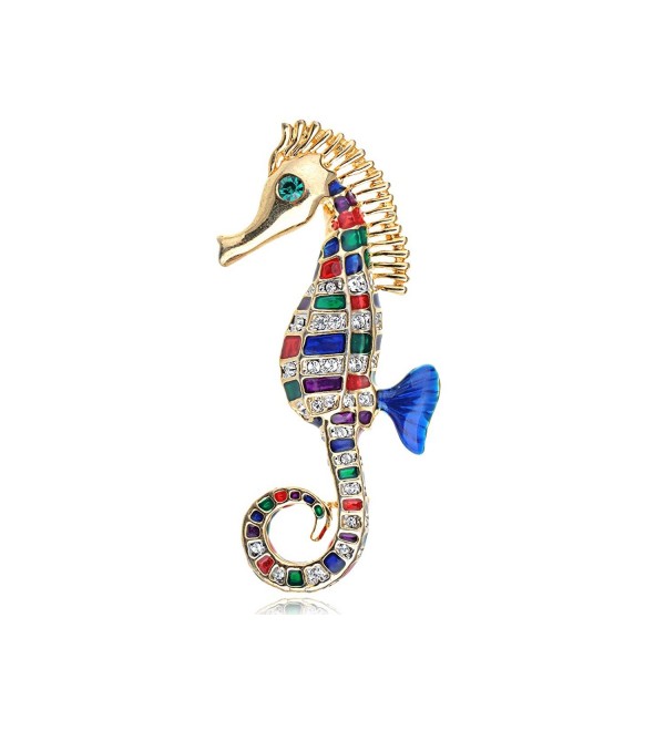 Alilang Emerald Eyed Multi Color Body Crystal Rhinestone Golden Seahorse Jewel Pin Brooch - C71143SR76R