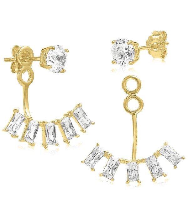 Ear Jacket 2 in 1 Yellow 14k Gold Plated-Sterling Silver CZ AAA Quality Stud & Jacket Earrings Set - C5127KSP3WB