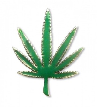 Marijuana Weed Pot Leaf Green Enamel on Pewter Jacket or Hat Pin Large - C111FAU80YJ