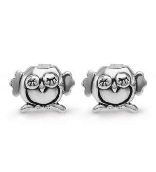 925 Sterling Silver 8 mm Cute Tiny Little Sleeping Owl Post Stud Earrings - CU11WYKVH5D