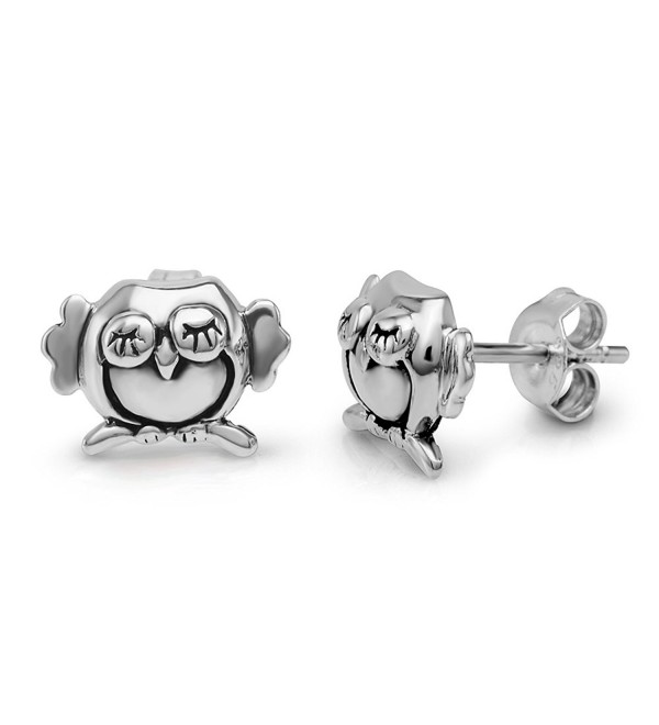 925 Sterling Silver 8 mm Cute Tiny Little Sleeping Owl Post Stud ...