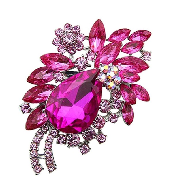 Sanwood Women's Teardrop Flower Rhinestone Brooch Pin Broach Banquet Badge Breastpin - Rose-Red - C917XXNYHWD