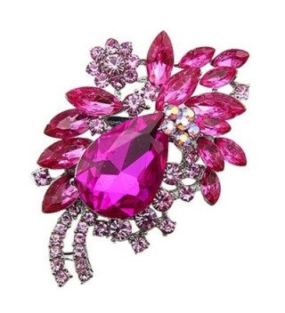 Sanwood Women's Teardrop Flower Rhinestone Brooch Pin Broach Banquet Badge Breastpin - Rose-Red - C917XXNYHWD