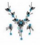 Delicate Y-Shape Blue Rose Necklace & Drop Earring Set In Black Metal - CW119BAYCS7