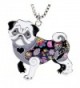 Pug Pendant Necklace for Women Handmade Unique Enamel Puppy Pet Gift Jewelry for Dog Lovers - Black - C3185SEXUG6