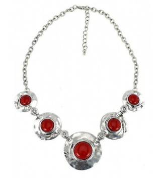 Round Graduated Semi Precious Reconstituted Stones Necklace Set - Red-Coral - CI12CK6QCR3