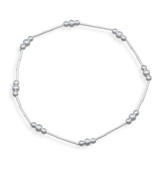 Anklet Stretch Liquid Silver Polished Beads Sterling Silver - C51137IZVNP