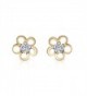 14K Yellow Gold Plated Sterling & Zircon Dainty Flower Stud Earrings Girls Teens Women - CG184ADI4OI