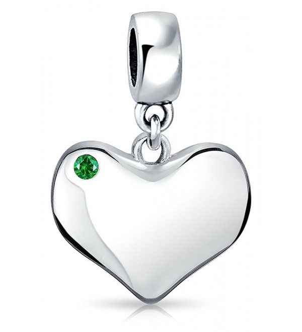 Bling Jewelry Simulated Emerald Crystal Heart Shaped Dangle Bead Charm .925 Sterling Silver - CK11XSBYOS9