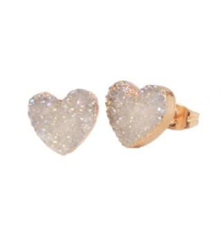 ZENGORI Gold Plated Heart Natural Agate Titanium Druzy Stud Earrings G0910 - AB - CP12M2G3BKR