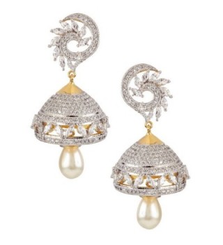 Swasti Jewels Bollywood Style Zircon CZ Jhumka Earrings with Dangling Pearls for Women 2" - C4126VXUWR7