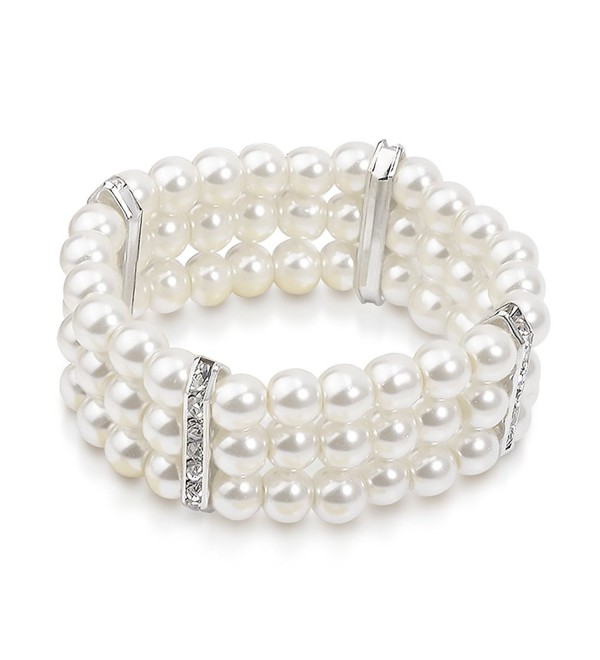 Katie's Style Simulated Pearl Crystal 3-Row Bridal Bridal Wedding Stretch Bracelet - CC12NR2182Q