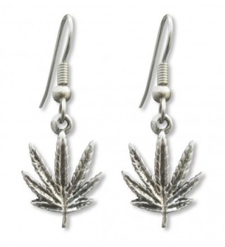 Marijuana Weed Pot Leaf Dangle Earrings Antique Silver Finish Pewter - CA11K5TK8T1