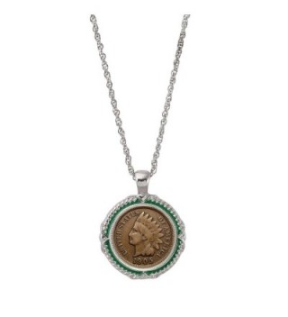 American Coin Treasures Indian Head Penny Green Enamel Coin Pendant Necklace - CW11RZQ5M3T