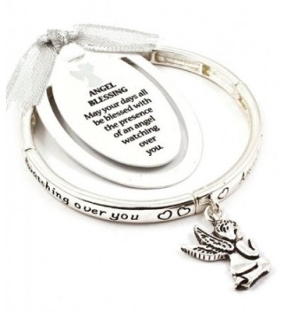 Accessory Accomplice Silvertone Engraved Kneeling Angel Blessing Charm Stretch Bangle Bracelet - C611H3GJUE3