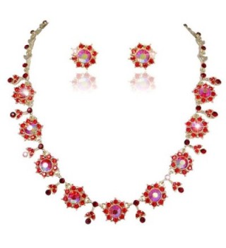 EVER FAITH Gold-Tone Flower Snowflake Necklace Earrings Set Red Austrian Crystal - CT11GG5RY3V