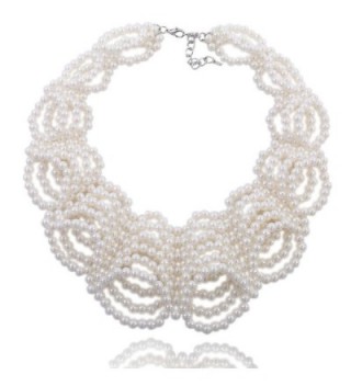 Kalse White Simulated Pearl Beads Statement Bib Collar Charm Chunky Necklace - White-Cluster - CJ12MXR6N09