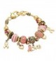 Rosemarie Collections Women's Breast Cancer Awareness Beaded Bracelet Pink Ribbon "Love" Charm - Gold - CP121SADN1J