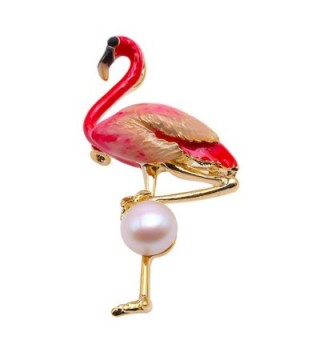 JYX Fine Flamingo Brooch Freshwater Pearl Brooches Pins - Red - CC188E5NWID