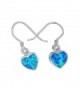 Sterling Silver Synthetic Blue Opal Small Heart Dangle Earrings - CA11KX4ZFKP