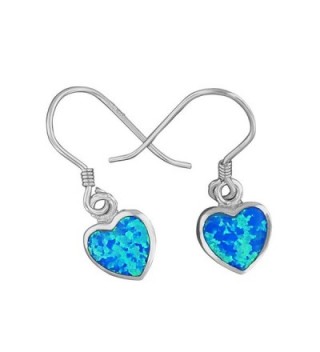 Sterling Silver Synthetic Blue Opal Small Heart Dangle Earrings - CA11KX4ZFKP