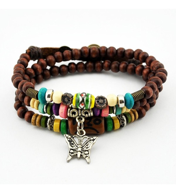 November's Chopin (TM) Unique Metal Butterfly Pendant Wood Beads Multistrand Wrap Bracelet Necklace - CP126EWOHS5