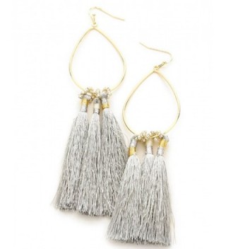 Women's Bead and Dangling Tassel on Metal Teardrop Fish Hook Pierced Earrings - Gray/Gold-Tone - CU184D4TR9H