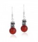 Sterling Silver 8MM Carnelian Stone Bali Bead Dangle Earrings - CK187WZWYR9