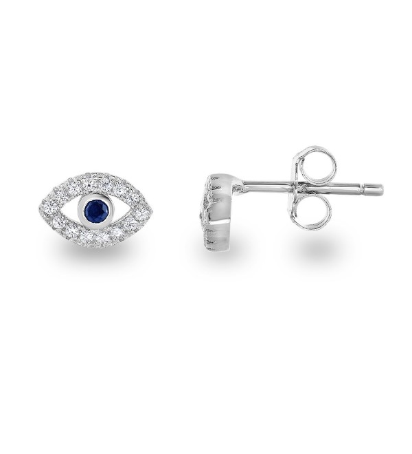 925 Sterling Silver Cubic Zirconia with Cobalt Blue Glass Center Stone Mini Evil Eye Stud Earrings - C011YWKP7ZT