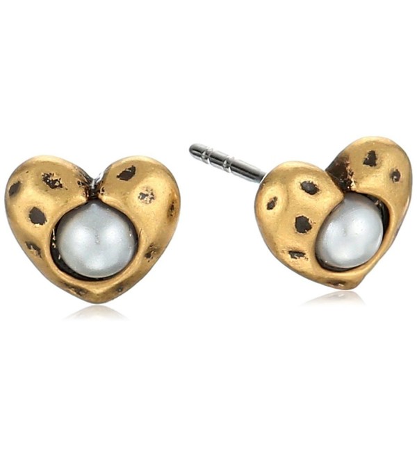 Marc Jacobs Hammered Heart with Pearl Stud Earrings - CJ12FLCHSTJ