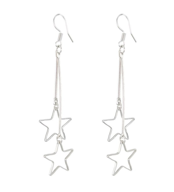 uxcell Women Metal Star Shaped Pendant Dangler Hook Eardrop Earrings Pair Silver Tone - C911B875F6F