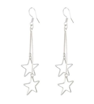 uxcell Women Metal Star Shaped Pendant Dangler Hook Eardrop Earrings Pair Silver Tone - C911B875F6F