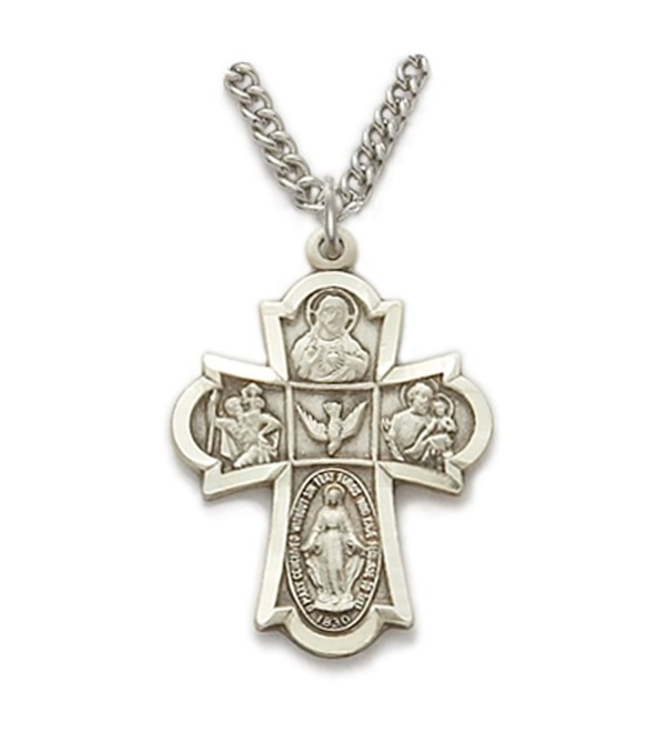 Sterling Silver Hand Engraved Five Way Medal Cross- 7/8 Inch - C6118J5GW6V