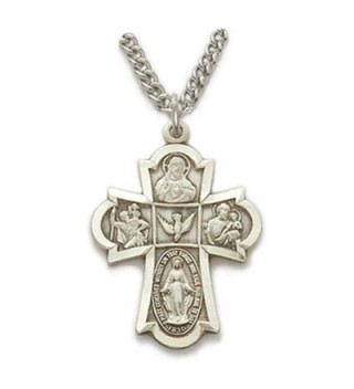 Sterling Silver Hand Engraved Five Way Medal Cross- 7/8 Inch - C6118J5GW6V