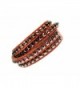 Hip Pyramid Stud Medium Tan Brown Leather Double Wrap Cuff Boho Bracelet - CH1162PBU49