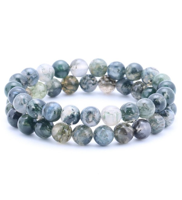 Agate Green Stone Handmade Strand Bracelets - 8mm Dark Green - CM11IZ8366B