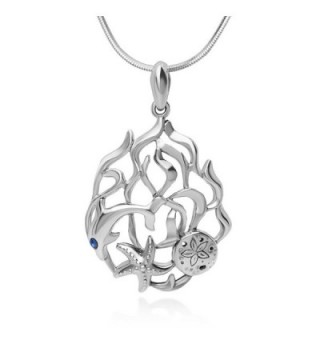 925 Sterling Silver Open Coral Dolphin Fish Sand Dollar Starfish Underwater Pendant Necklace- 18" - CT12BOY80MH