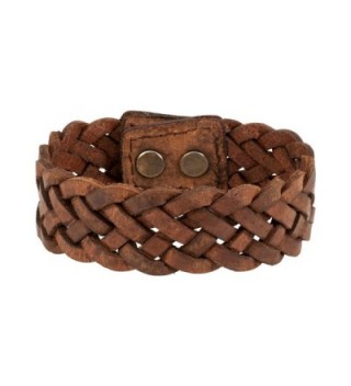 Brown Distressed Vintage Napoli Leather Braided Snap Strap Bracelet- 7 inches - CS12KUDZFQR
