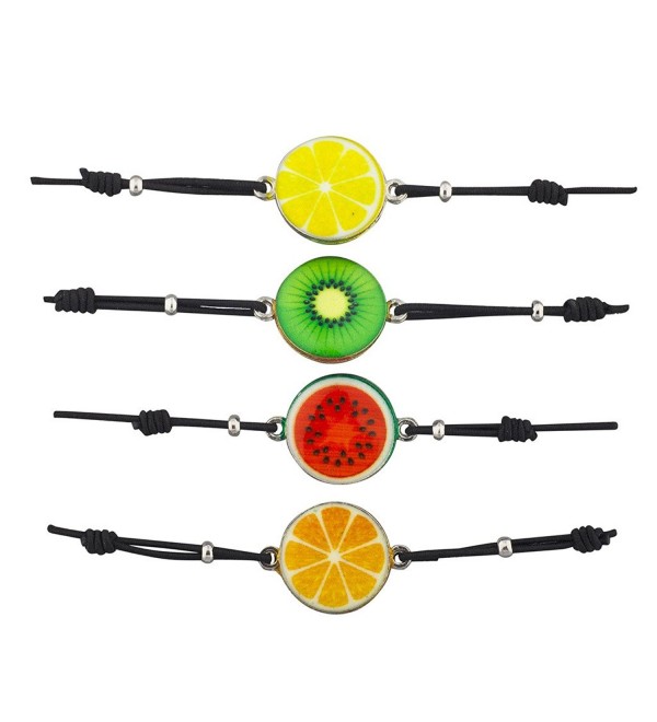 Lux Accessories Assorted Fruit Lemon Kiwi Watermelon Orange Cord Bracelet Set - CJ12LO54W05