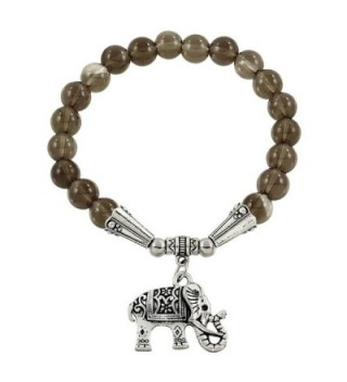 Falari Elephant Lucky Charm Natural Stone Bracelet Smoky Quartz B2448-SQ - CX124HGMGZ1