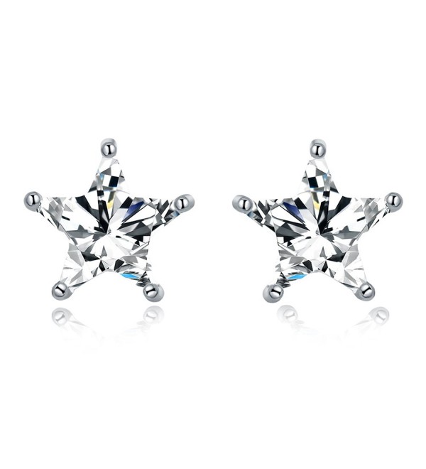 Sparkling Star CZ Earrings 925 Sterling Silver Earrings Cubic Zirconia Clear Crystal Eternity Stud Earrings - C4185Q49689