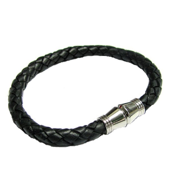 Stainless Steel (316L) Black Braided Leather Cord Magnetic Wristband Bracelets- 8 Inch - CQ11653QJHB