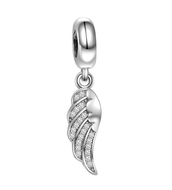 925 Sterling Silver AAA CZ Angel Wings Dangle Charm Bead for European Snake Bracelets - CA1872W80OL