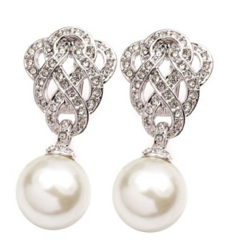 FC JORY Vintage White Gold Plated Crystal Pearl Drop Dangle Filigree Knot Earring - CV11OG93YCT